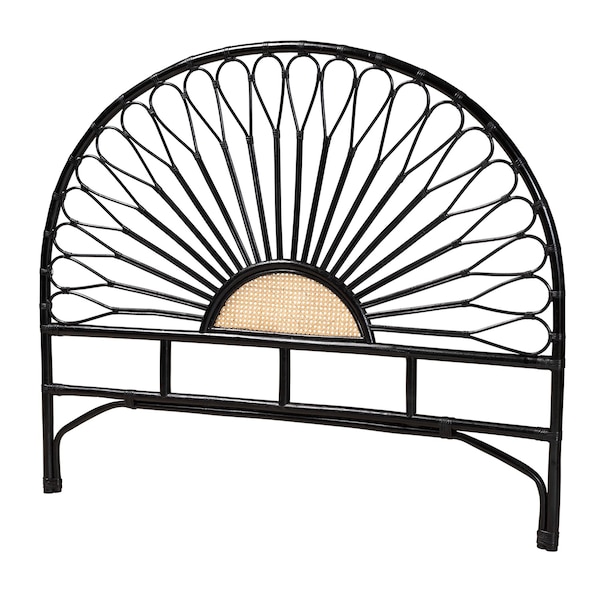 Baxton Studio Perenna Modern Bohemian Two-Tone Black and Natural Brown Rattan King Size Standalone Headboard 236-13389-ZORO - main